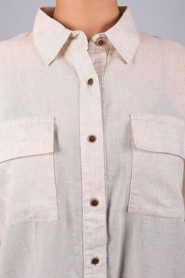 BLUEBIRD Women's Beige Linen Shirt - Veshbhoshaa