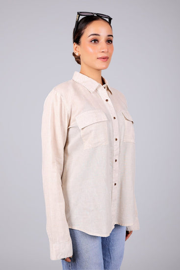 BLUEBIRD Women's Beige Linen Shirt - Veshbhoshaa