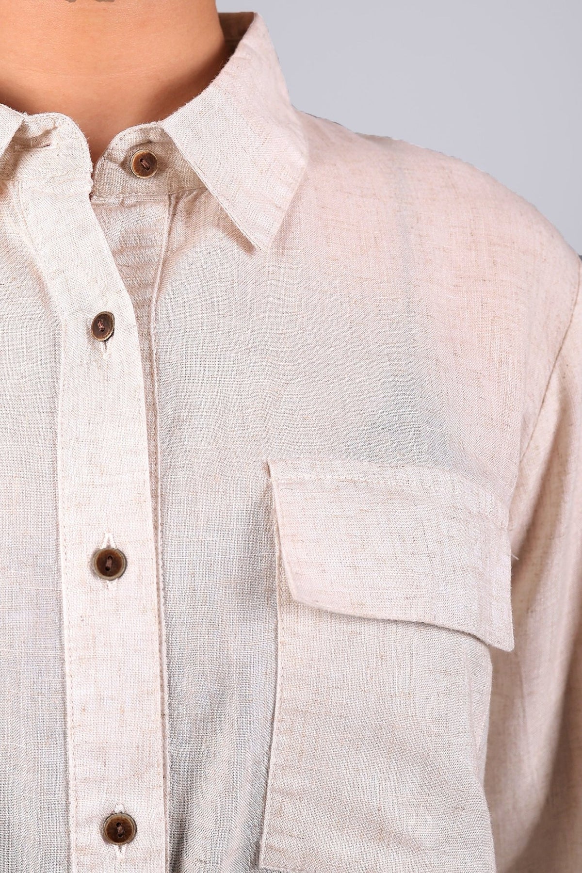 BLUEBIRD Women's Beige Linen Shirt - Veshbhoshaa