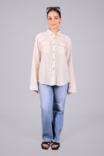 BLUEBIRD Women's Beige Linen Shirt - Veshbhoshaa