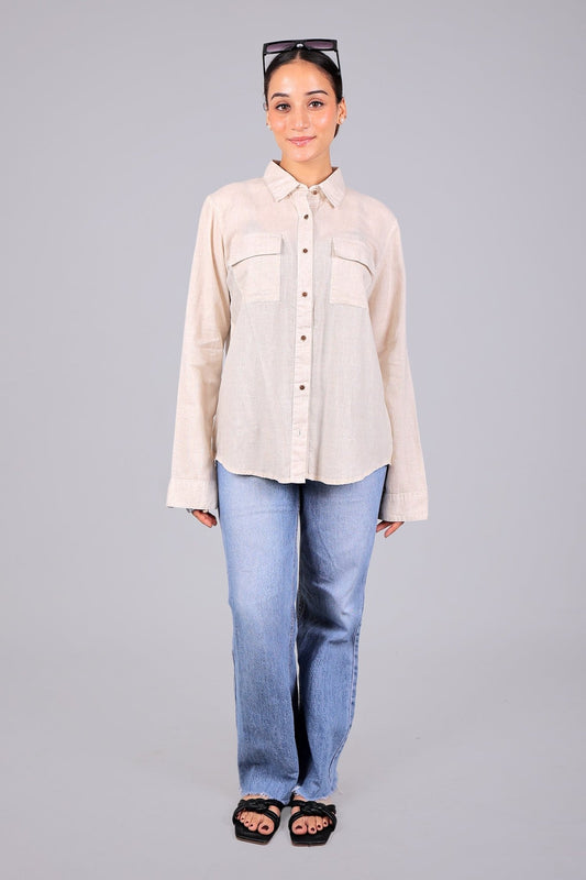 BLUEBIRD Women's Beige Linen Shirt - Veshbhoshaa