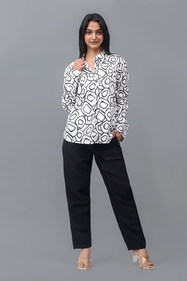 Bluebird Women's Black And White Printed Satin Shirt - Veshbhoshaa