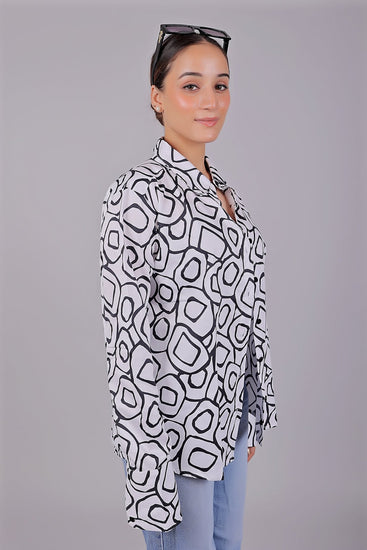 Bluebird Women's Black And White Printed Satin Shirt - Veshbhoshaa