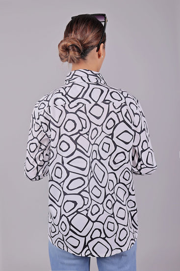 Bluebird Women's Black And White Printed Satin Shirt - Veshbhoshaa