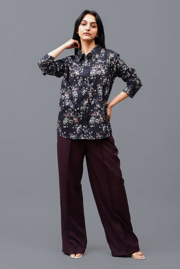 Bluebird Women's Black Floral Print Satin Shirt - Veshbhoshaa