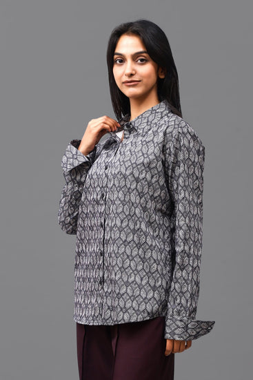 Bluebird Women's Black Geometric Printed Satin Shirt - Veshbhoshaa