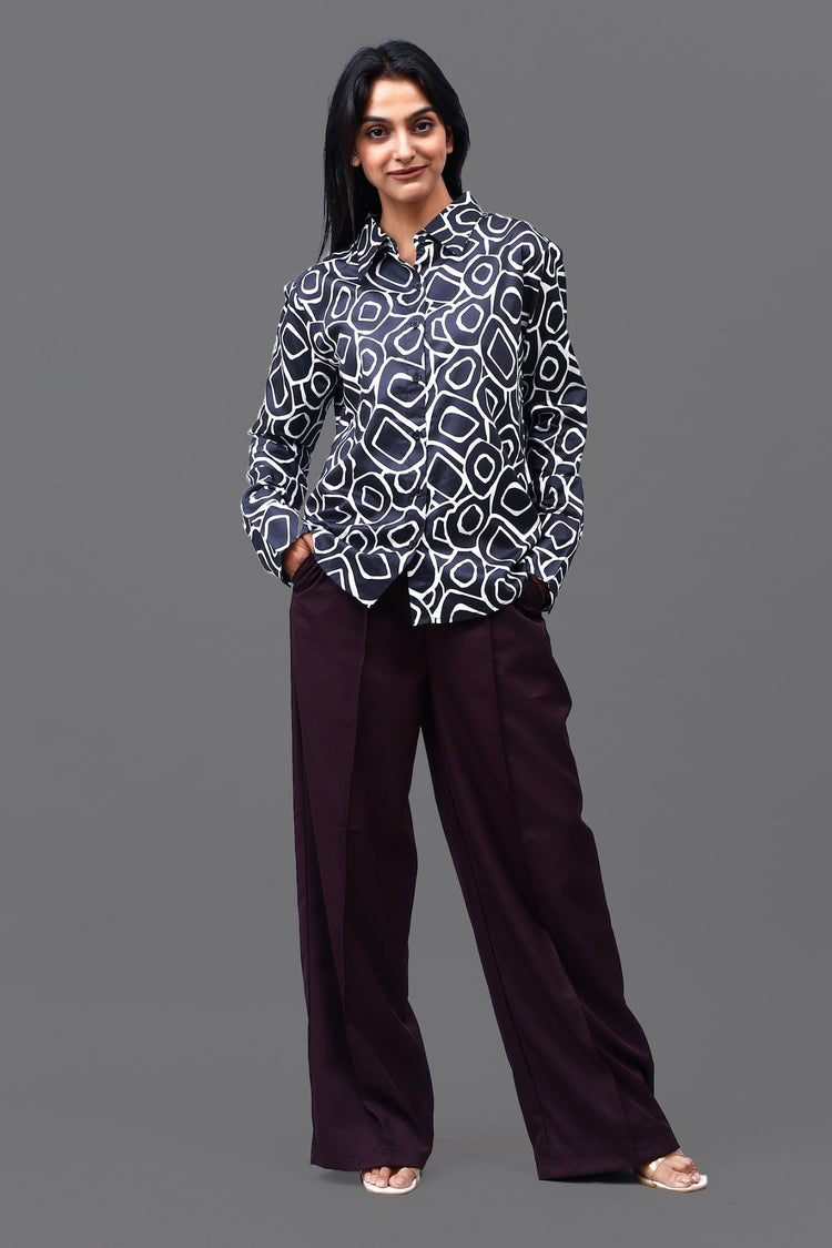 Bluebird Women's Black Print Satin Shirt - Veshbhoshaa