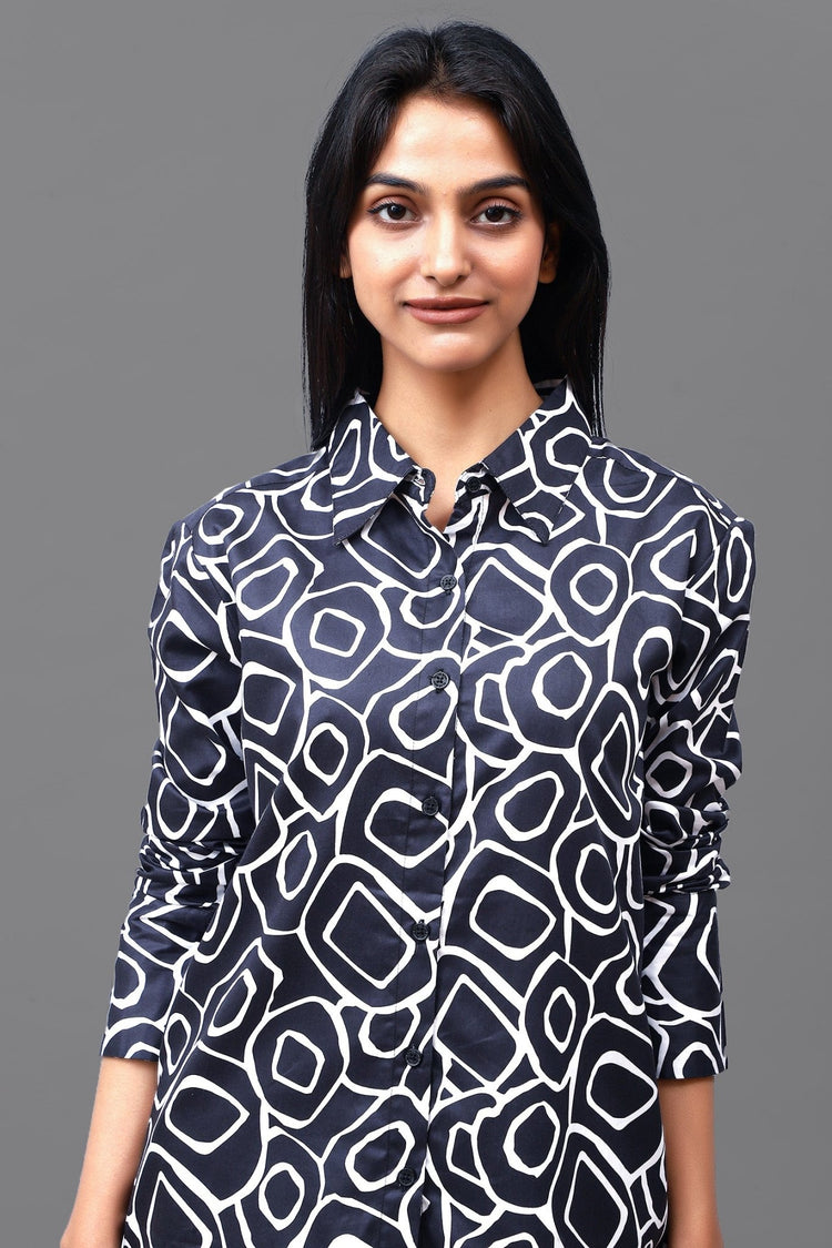 Bluebird Women's Black Print Satin Shirt - Veshbhoshaa