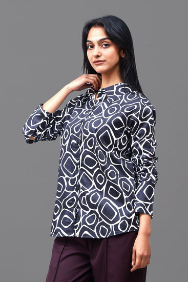 Bluebird Women's Black Print Satin Shirt - Veshbhoshaa