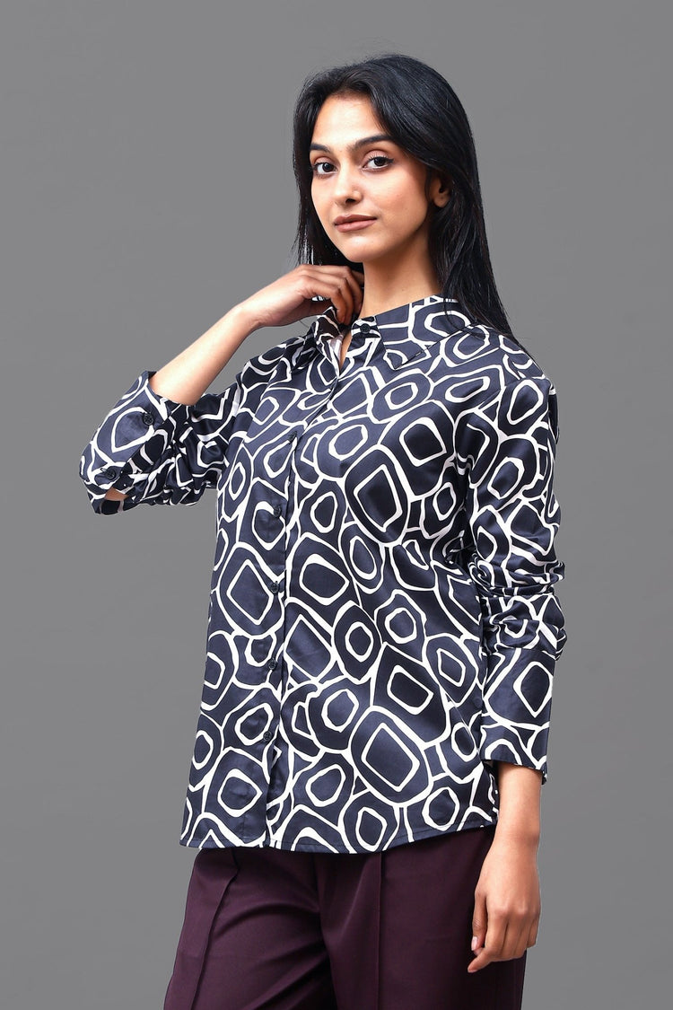 Bluebird Women's Black Print Satin Shirt - Veshbhoshaa