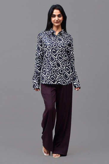 Bluebird Women's Black Print Satin Shirt - Veshbhoshaa