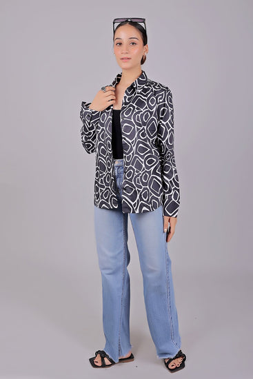 Bluebird Women's Black Print Satin Shirt - Veshbhoshaa