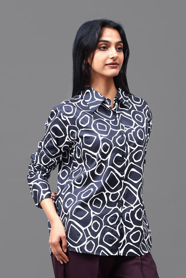 Bluebird Women's Black Print Satin Shirt - Veshbhoshaa