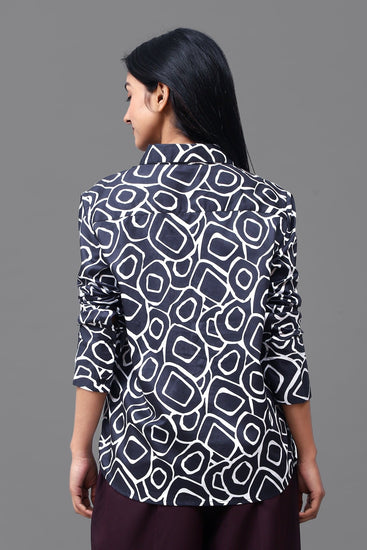 Bluebird Women's Black Print Satin Shirt - Veshbhoshaa