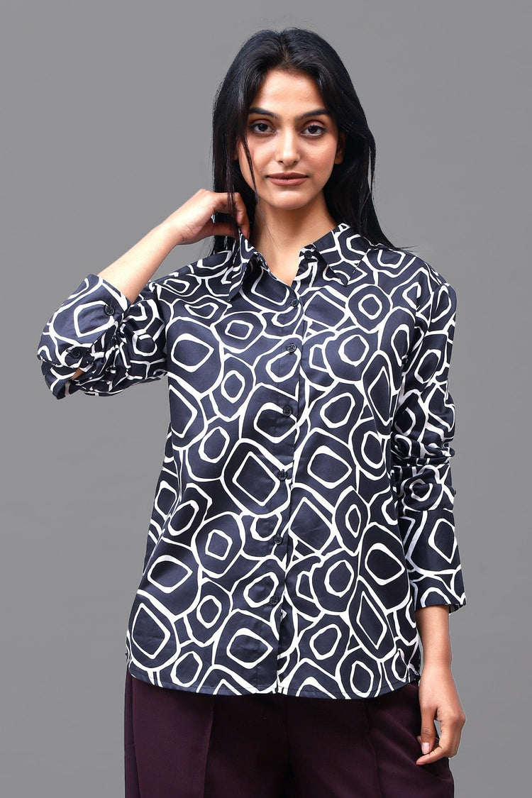 Bluebird Women's Black Print Satin Shirt - Veshbhoshaa