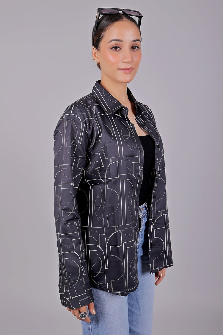 Bluebird Women's Black Printed Satin Shirt - Veshbhoshaa