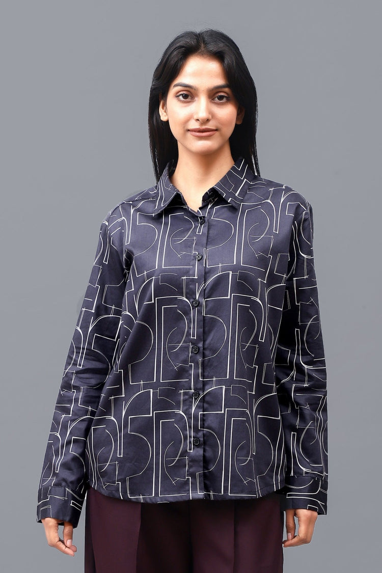 Bluebird Women's Black Printed Satin Shirt - Veshbhoshaa