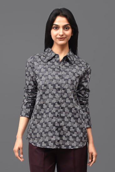 Bluebird Women's Black Printed Satin Shirt - Veshbhoshaa