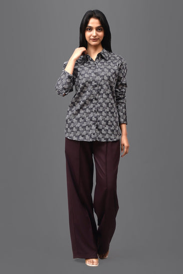 Bluebird Women's Black Printed Satin Shirt - Veshbhoshaa