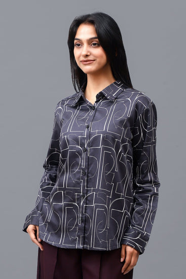 Bluebird Women's Black Printed Satin Shirt - Veshbhoshaa