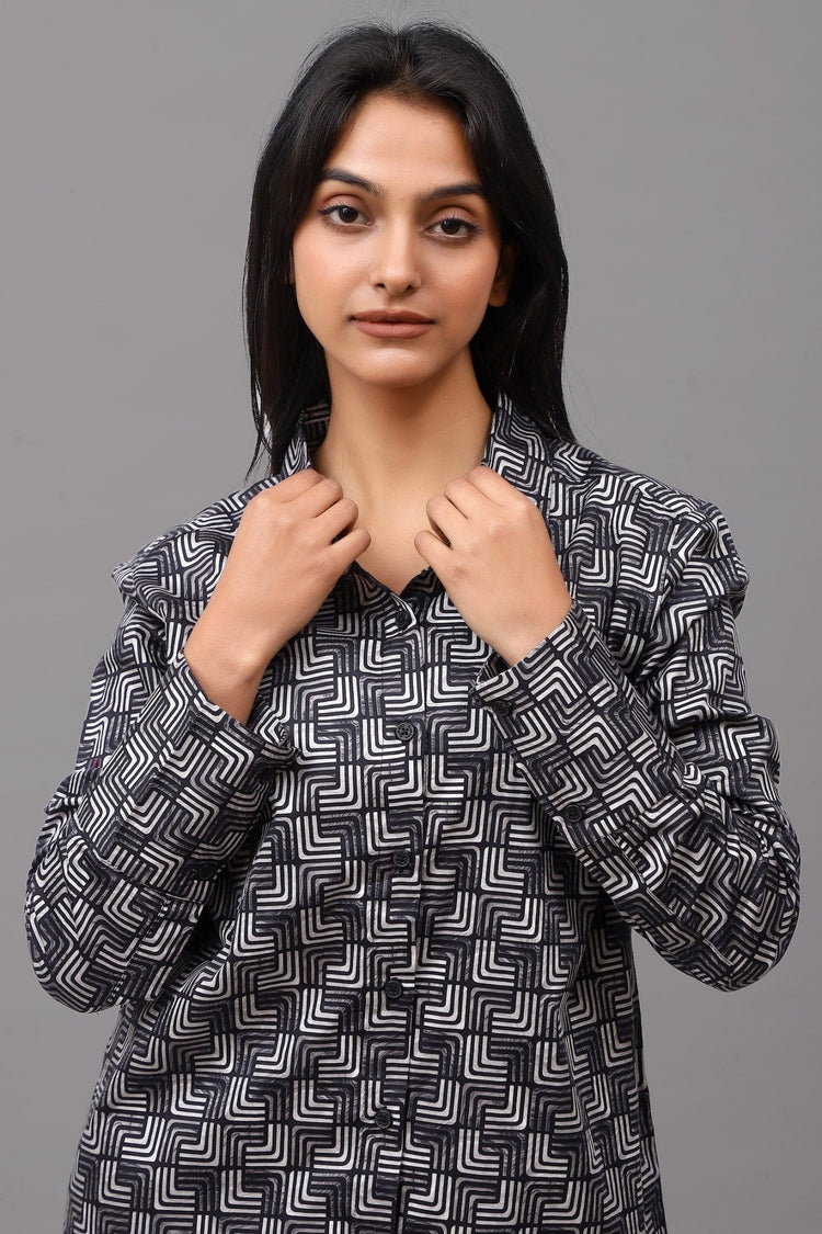 Bluebird Women's Black Printed Satin Shirt - Veshbhoshaa