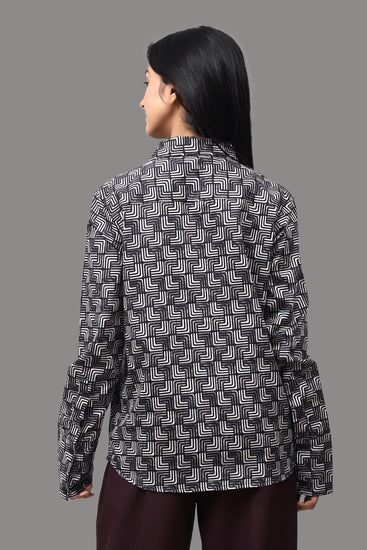 Bluebird Women's Black Printed Satin Shirt - Veshbhoshaa