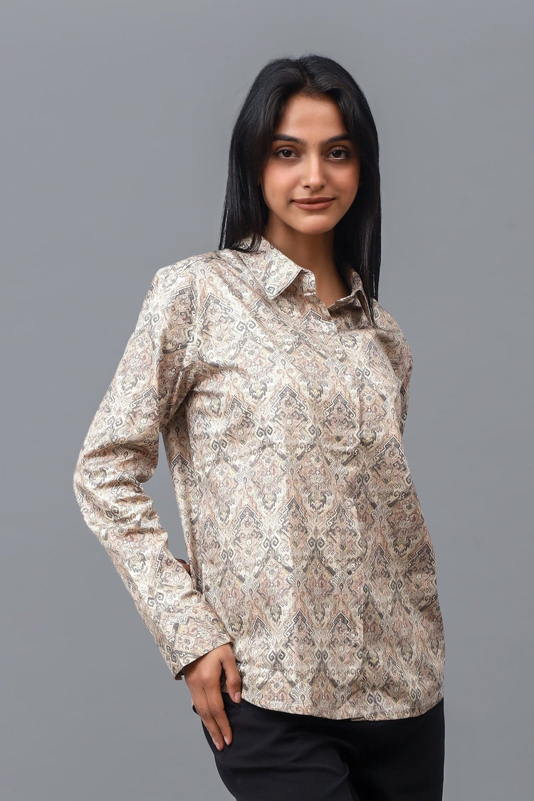 Bluebird Women's Brown Printed Satin Shirt - Veshbhoshaa