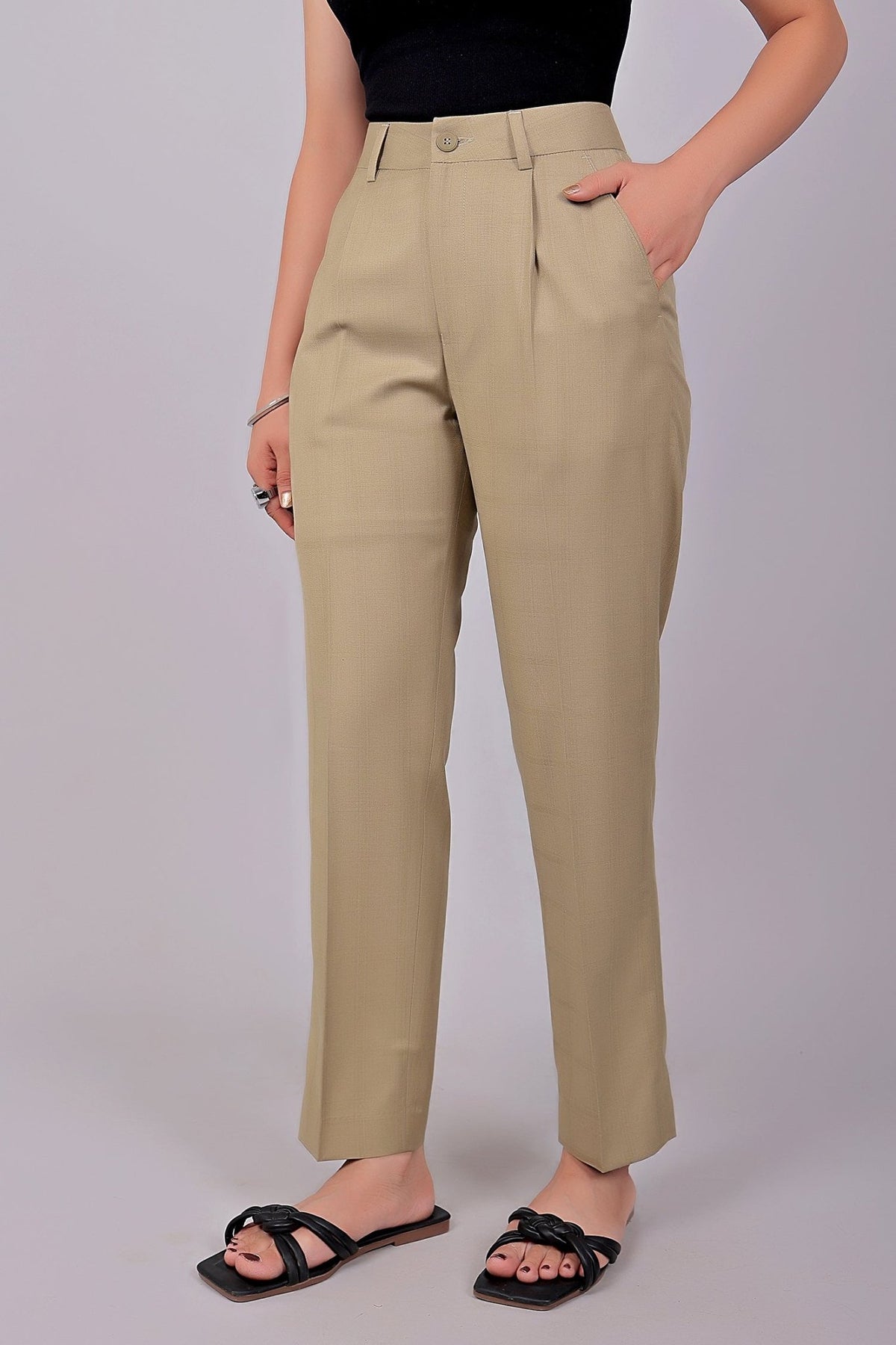 Bluebird Women's Clay Check Formal Trouser Comfort Fit - Veshbhoshaa