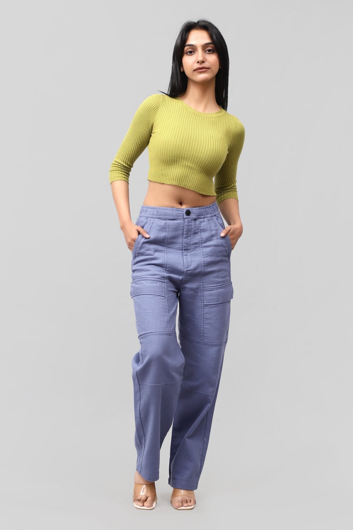 Bluebird Women's Cotton Cargo Pants – Effortless Cool in Blue - Veshbhoshaa