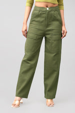 Bluebird Women's Cotton Cargo Pants – Modern Edge in Olive Green - Veshbhoshaa