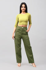 Bluebird Women's Cotton Cargo Pants – Modern Edge in Olive Green - Veshbhoshaa