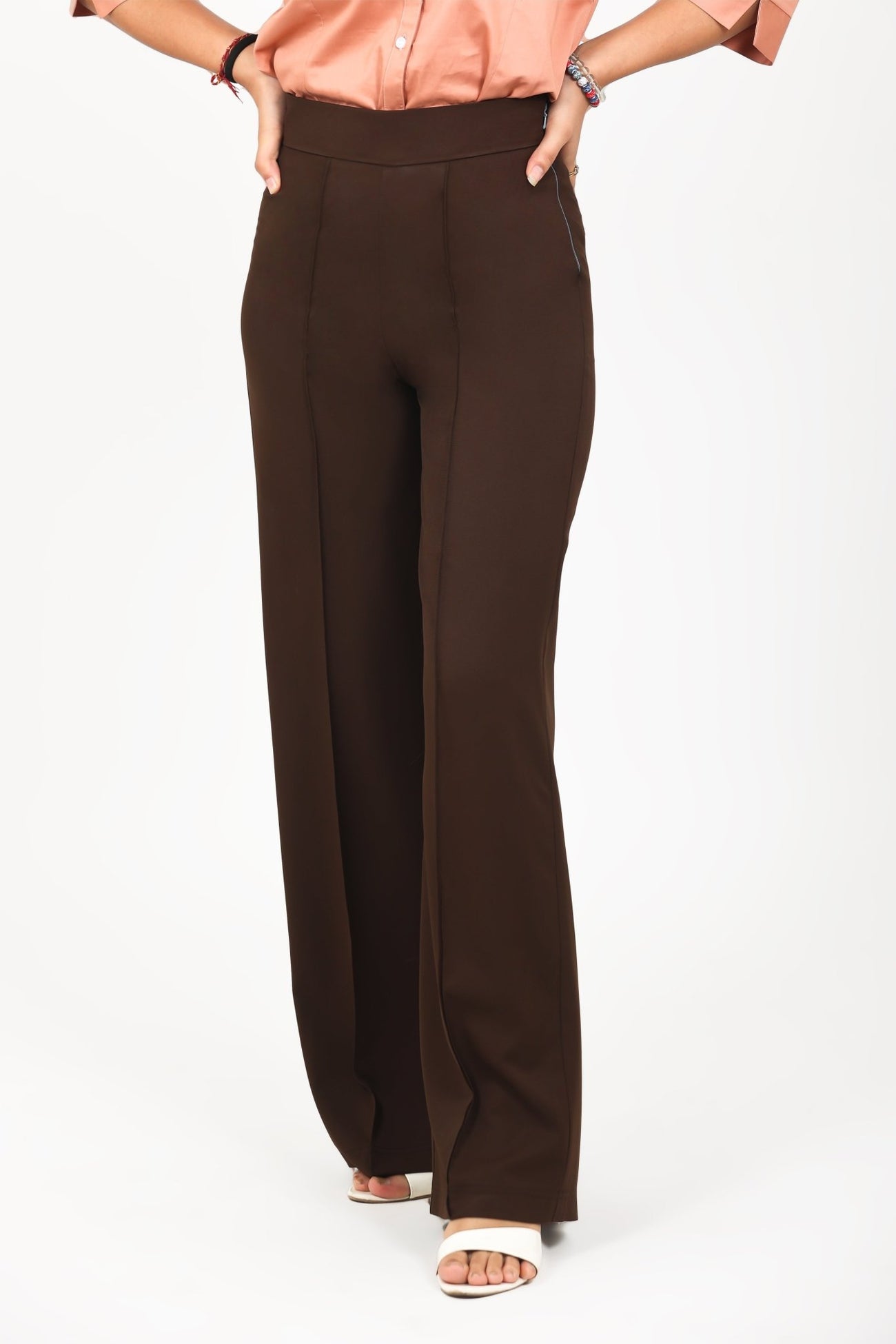 bluebird Women's Dark Brown Casual Bell Bottom Trouser - Veshbhoshaa bluebird Women's Dark Brown Casual Bell Bottom Trouser - Veshbhoshaa