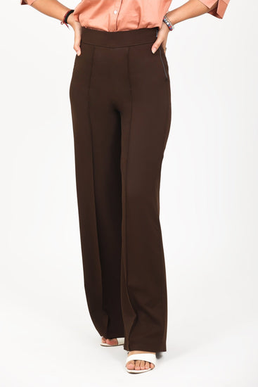 bluebird Women's Dark Brown Casual Bell Bottom Trouser - Veshbhoshaa