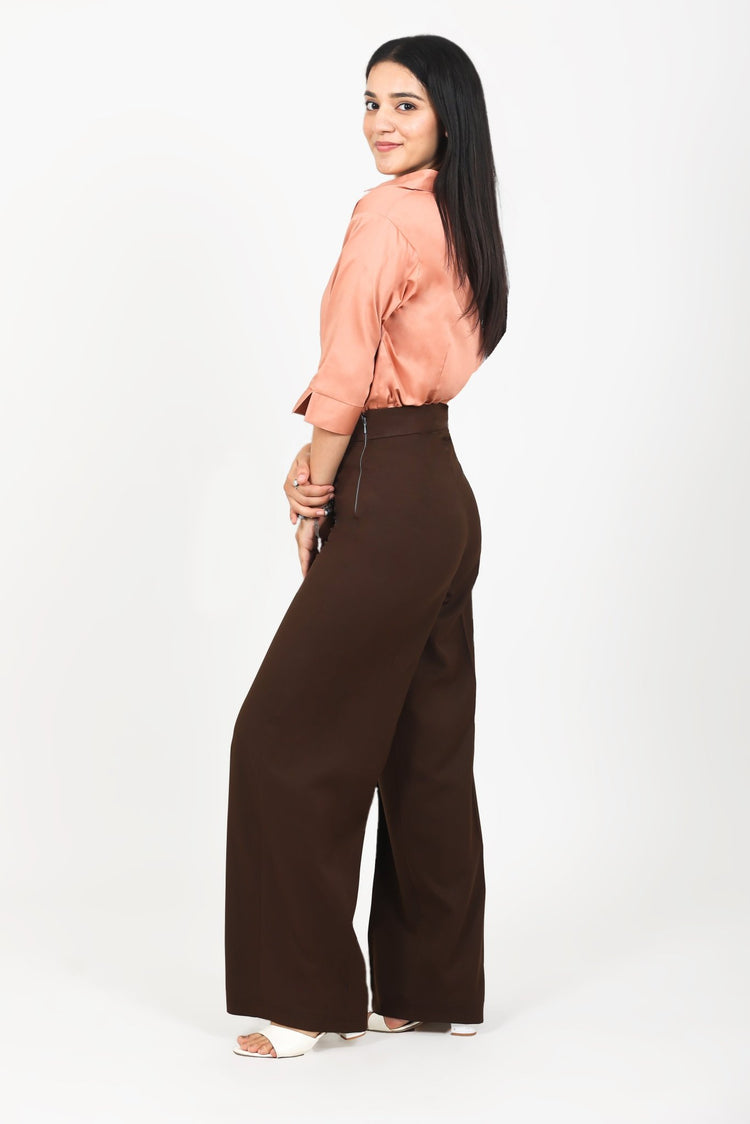 bluebird Women's Dark Brown Casual Bell Bottom Trouser - Veshbhoshaa