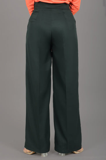 bluebird Women's Dark Green Bell Bottom Trouser - Veshbhoshaa