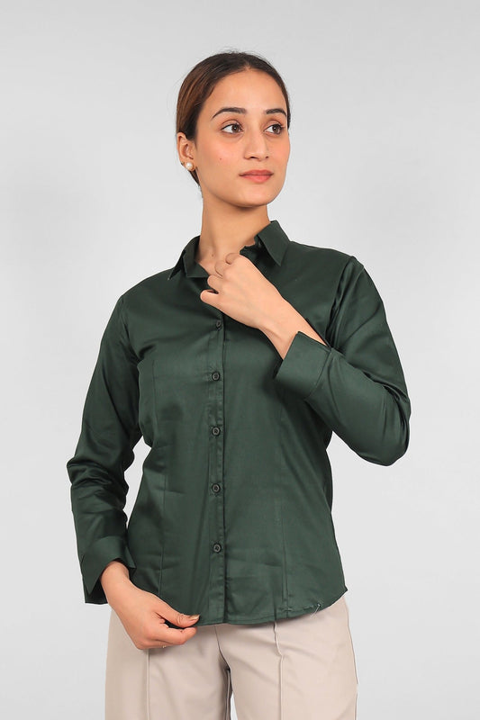 bluebird Women's Dark Green Satin Shirt - Veshbhoshaa