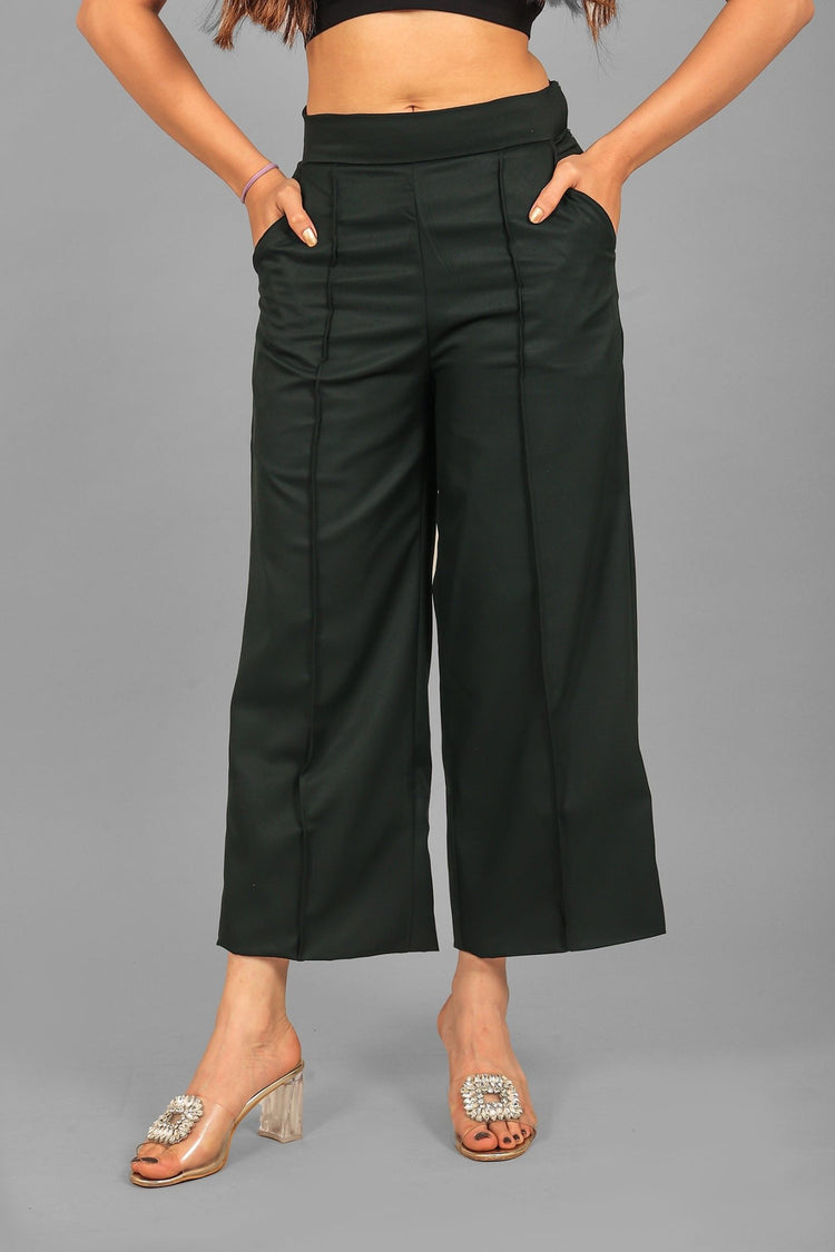 bluebird Women's Dark Green Short Bell Bottom Trouser - Veshbhoshaa