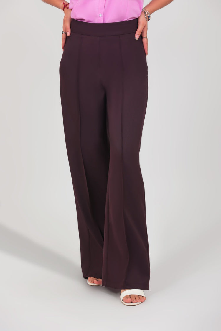 bluebird Women's Dark Purple Casual Bell Bottom Trouser - Veshbhoshaa