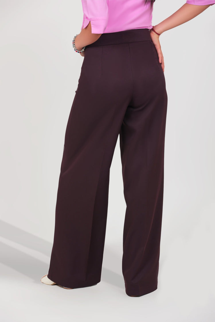 bluebird Women's Dark Purple Casual Bell Bottom Trouser - Veshbhoshaa