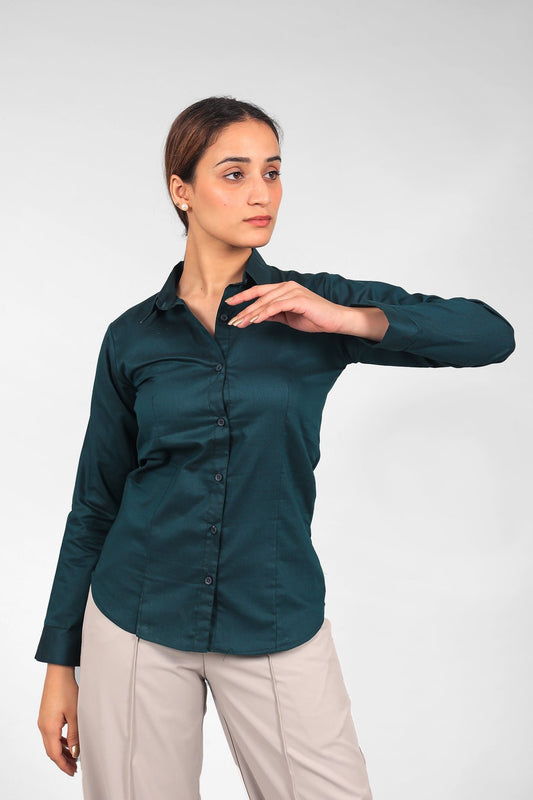 bluebird Women's Dark Teal Satin Shirt - Veshbhoshaa