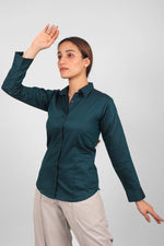bluebird Women's Dark Teal Satin Shirt - Veshbhoshaa