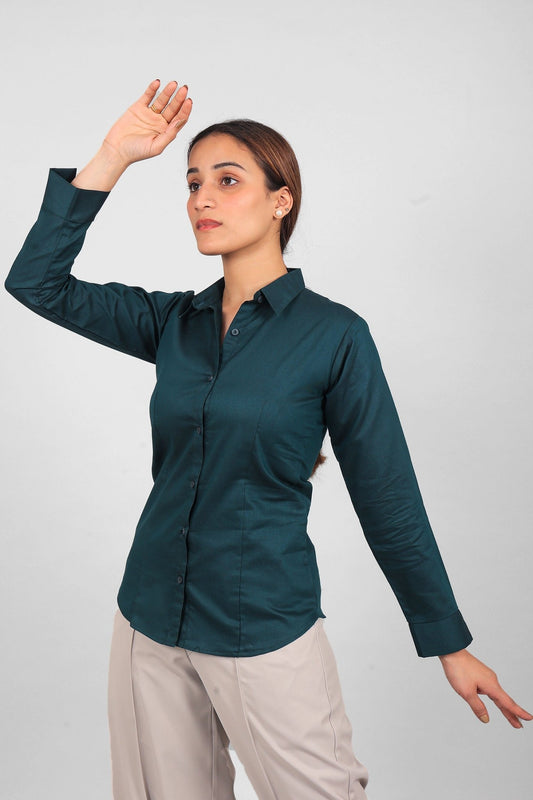 bluebird Women's Dark Teal Satin Shirt - Veshbhoshaa