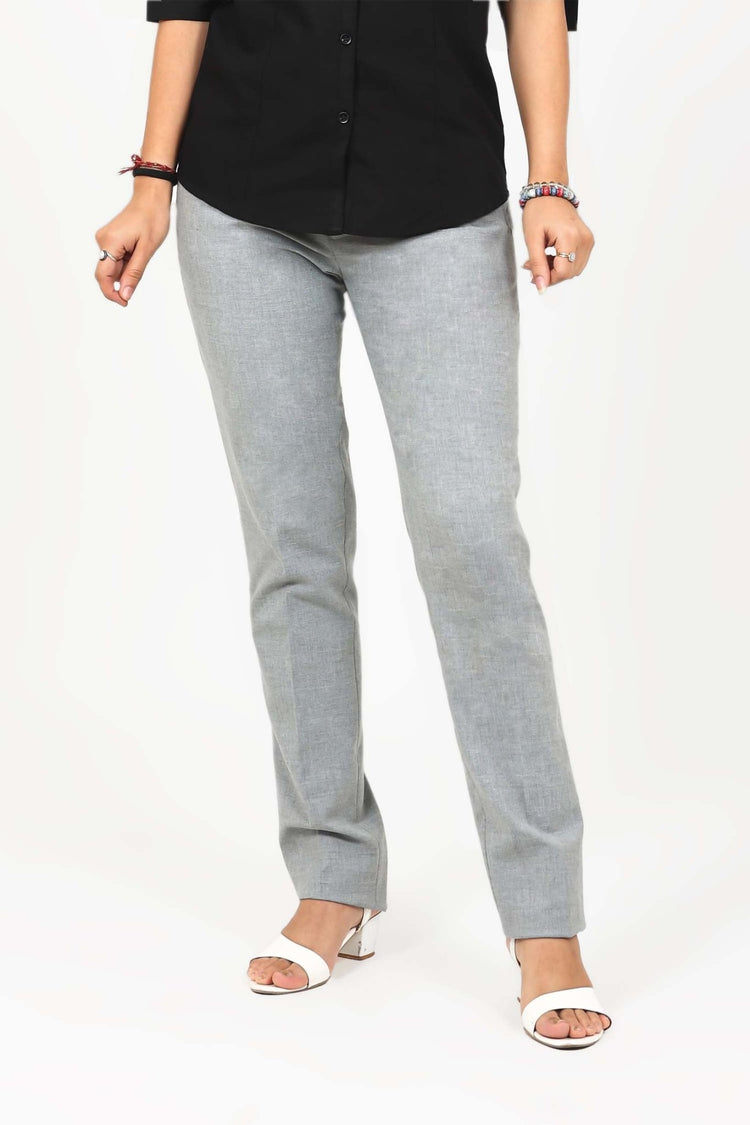 bluebird Women's Grey Casual Lycra Formal Trouser - Veshbhoshaa