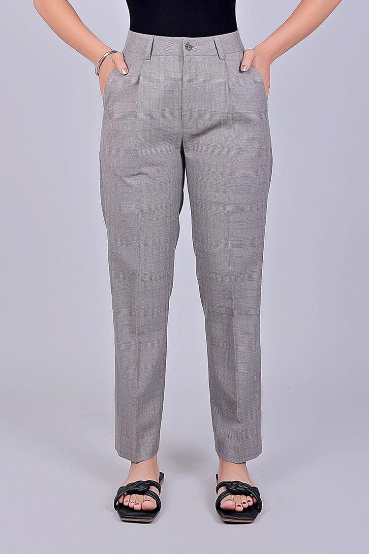 Bluebird Women's Grey Glen Plaid Check Formal Trouser Comfort Fit - Veshbhoshaa