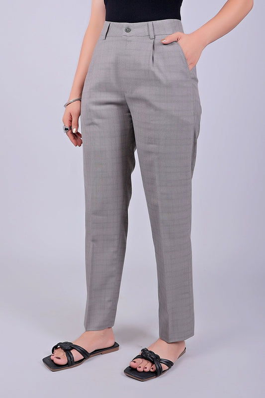 Bluebird Women's Grey Glen Plaid Check Formal Trouser Comfort Fit - Veshbhoshaa