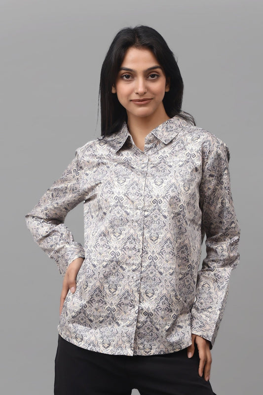 Bluebird Women's Grey Printed Satin Shirt - Veshbhoshaa