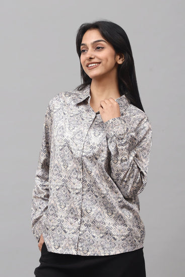 Bluebird Women's Grey Printed Satin Shirt - Veshbhoshaa