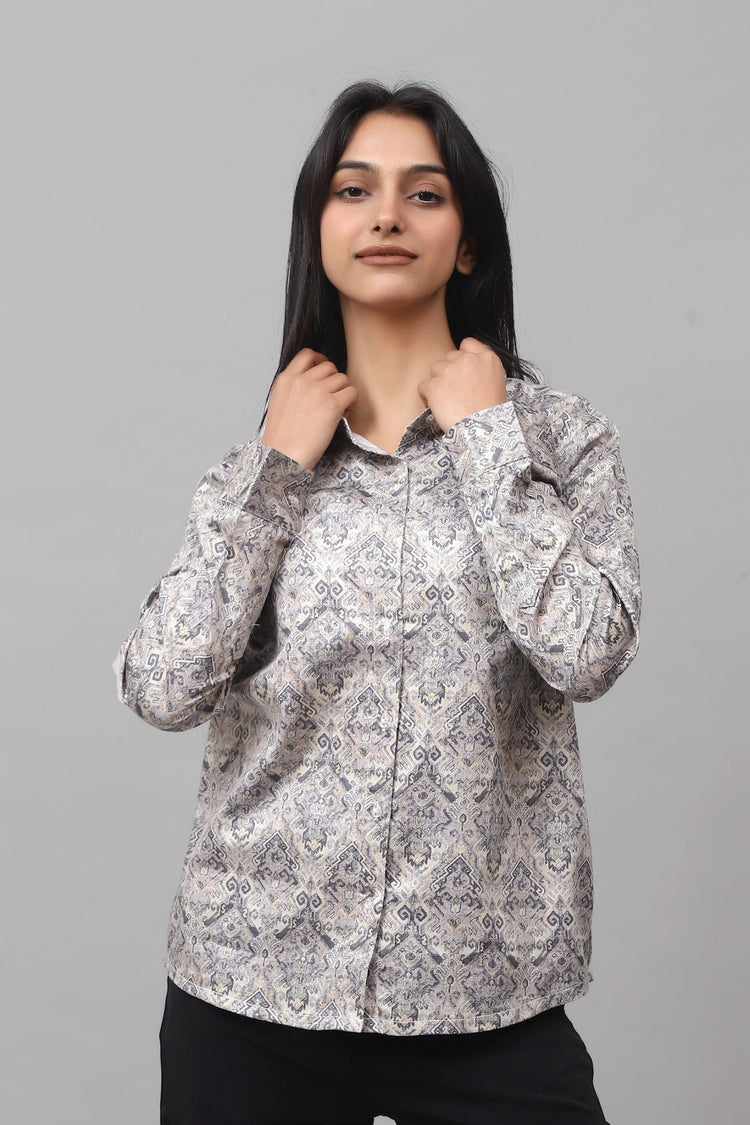 Bluebird Women's Grey Printed Satin Shirt - Veshbhoshaa