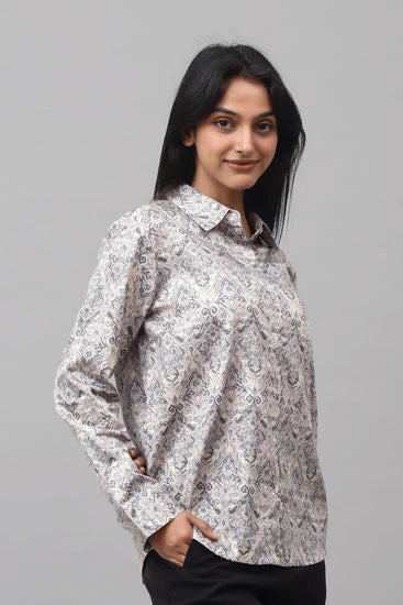 Bluebird Women's Grey Printed Satin Shirt - Veshbhoshaa