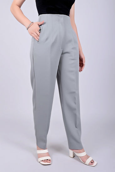 Bluebird Women's High - Waist Grey Trouser - Veshbhoshaa